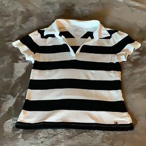 EUC Tommy Hilfiger Black & White Striped Cotton Shirt with White Collar, Large